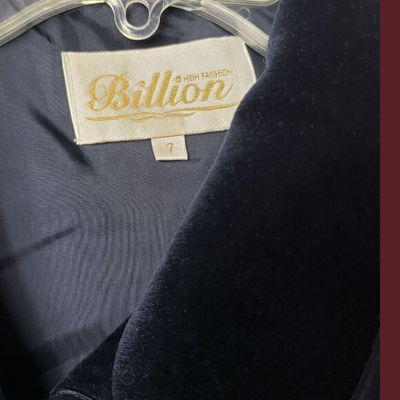 Vintage Billion Quilted Jacket With Velvet Collar Front Blue Navy Womens Size 7 - Picture 5 of 15